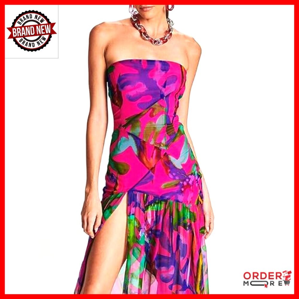 Strapless Maxi Dress with Mesh Patchwork High Sli… - image 4